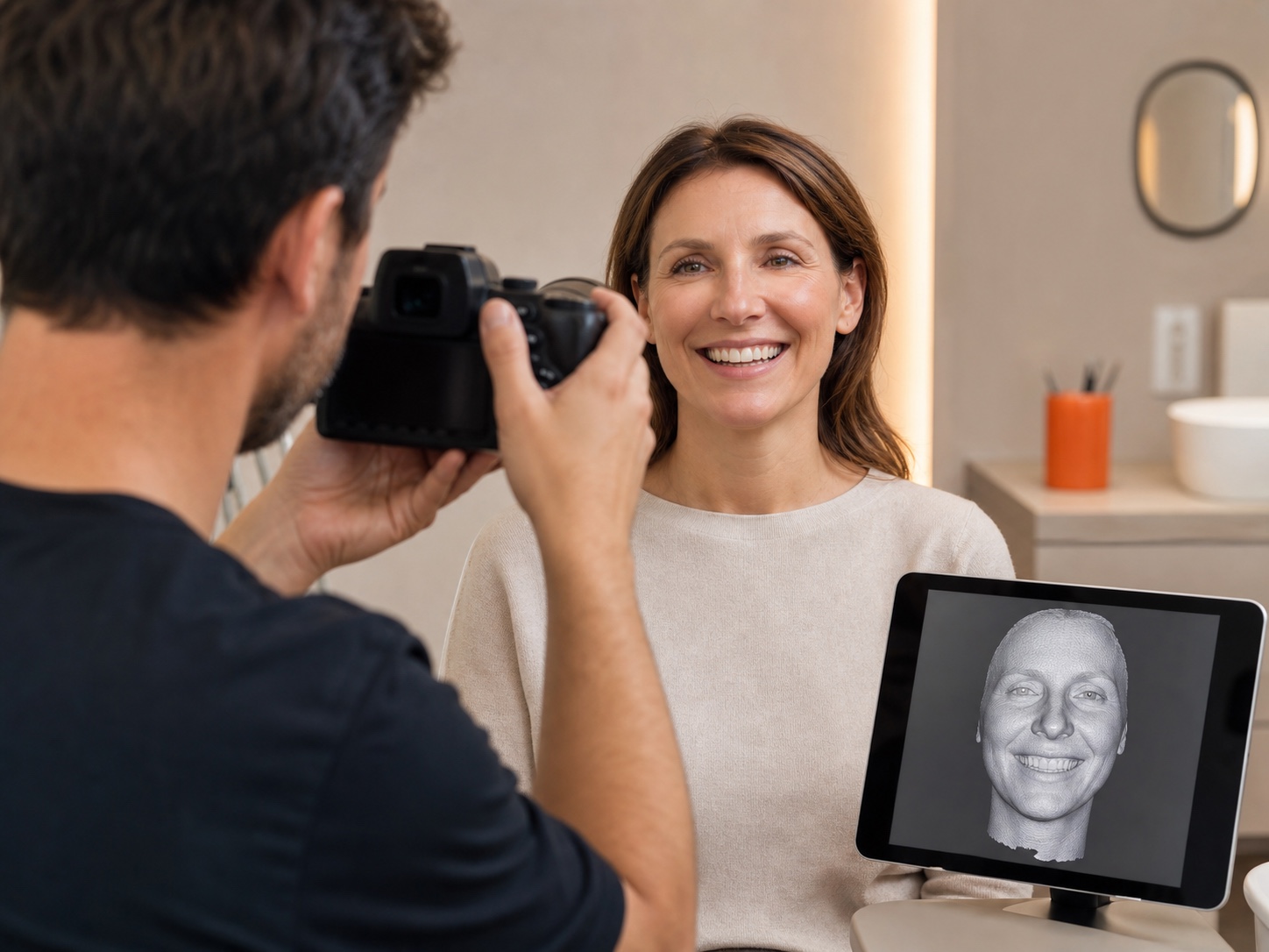 Erstellen Sie ein Lächelnfoto und einen digitalen Gesichtsscan
